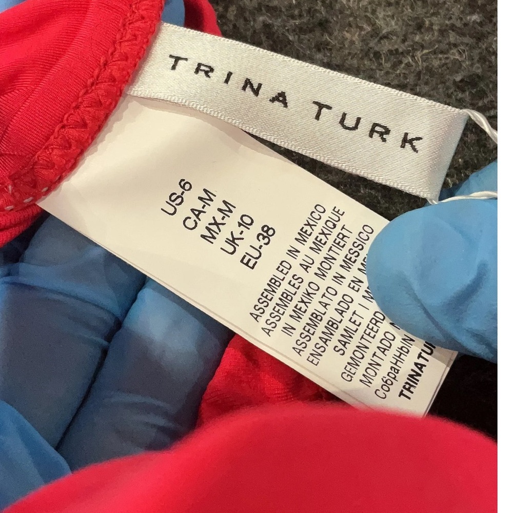 Trina Turk Red Ruffle Sleeve Bandeau Bikini Top Off Shoulder Swim Size 6 NWT - Picture 4 of 6